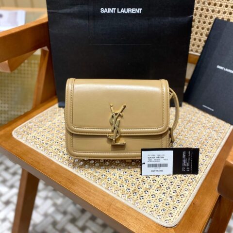 YSL Solferino BOX 19CM BAG 634306牙签纹牛皮深杏色/金扣