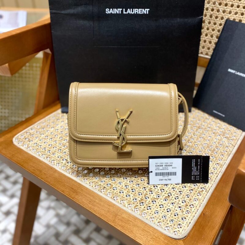 YSL Solferino BOX 19CM BAG 634306牙签纹牛皮深杏色/金扣