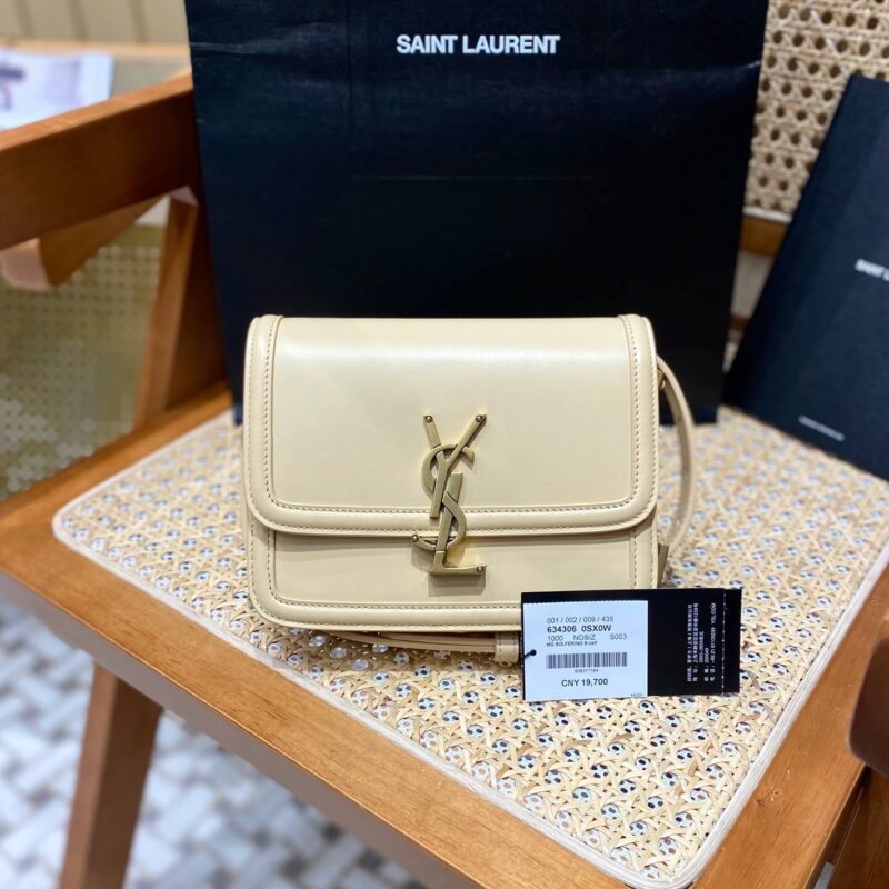 YSL Solferino BOX 19CM BAG 634306牙签纹牛皮杏色/金扣