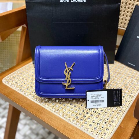 YSL Solferino BOX 19CM BAG 634306牙签纹牛皮宝蓝色/金扣