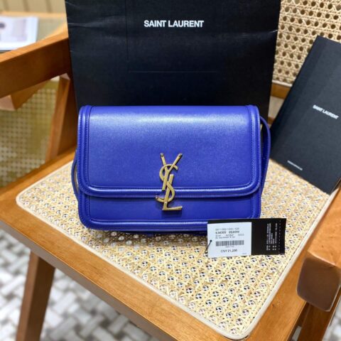 YSL Solferino BOX 23CM BAG 634305牙签纹牛皮宝蓝色/金扣
