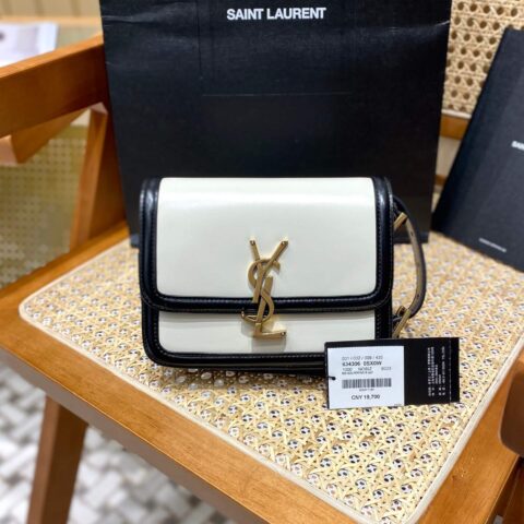 YSL Solferino BOX 19CM BAG 634306牙签纹牛皮白配黑/金扣