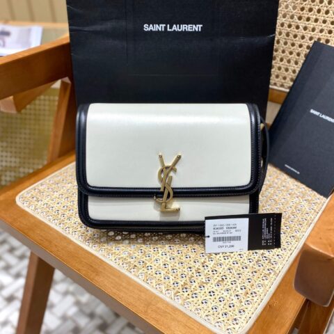 YSL Solferino BOX 23CM BAG 634305牙签纹牛皮白配黑/金扣