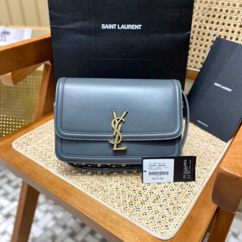 YSL Solferino BOX 23CM BAG 634305牙签纹牛皮石墨灰/金扣