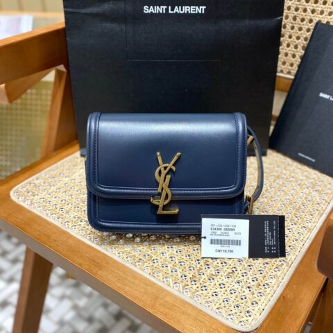 YSL Solferino BOX 19CM BAG 634306牙签纹牛皮藏蓝色/金扣