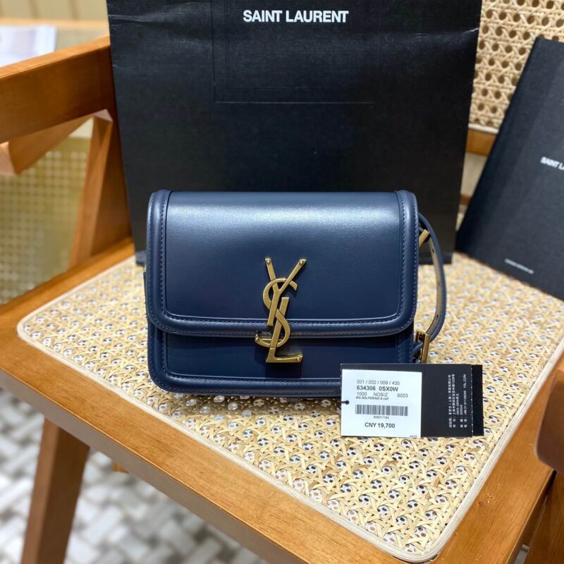YSL Solferino BOX 19CM BAG 634306牙签纹牛皮藏蓝色/金扣