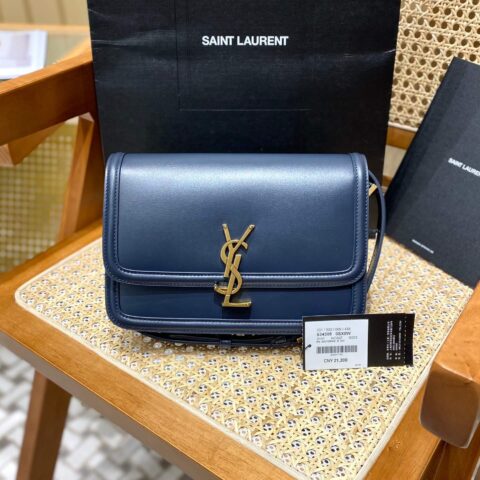 YSL Solferino BOX 23CM BAG 634305牙签纹牛皮藏蓝色/金扣
