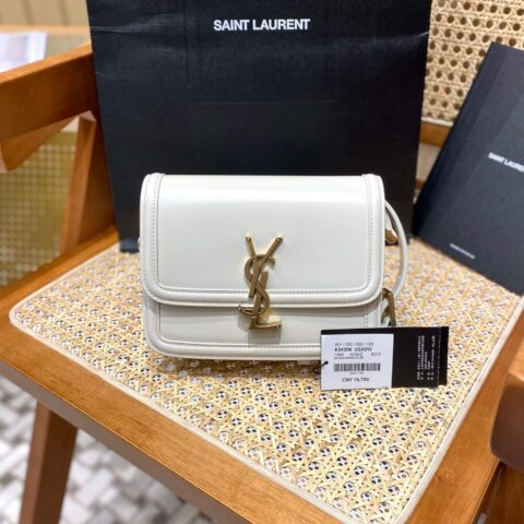 YSL Solferino BOX 19CM BAG 634306牙签纹牛皮复古白/金扣