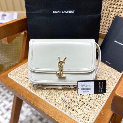 YSL Solferino BOX 23CM BAG 634305牙签纹牛皮复古白/金扣