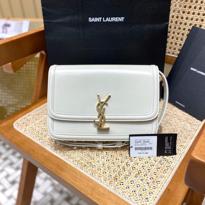 YSL Solferino BOX 23CM BAG 634305牙签纹牛皮复古白/金扣