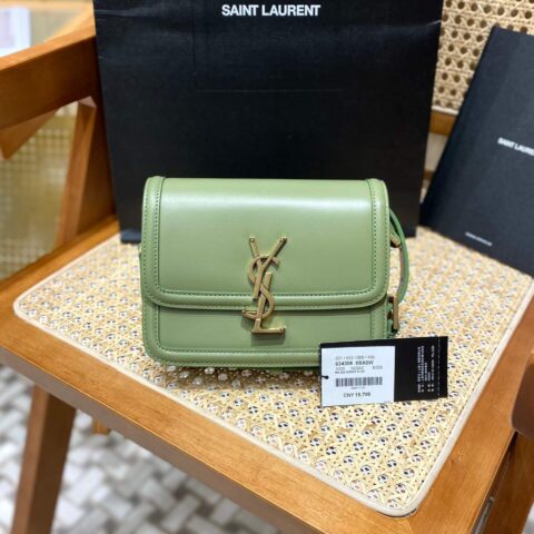 YSL Solferino BOX 19CM BAG 634306牙签纹牛皮牛油果绿/金扣
