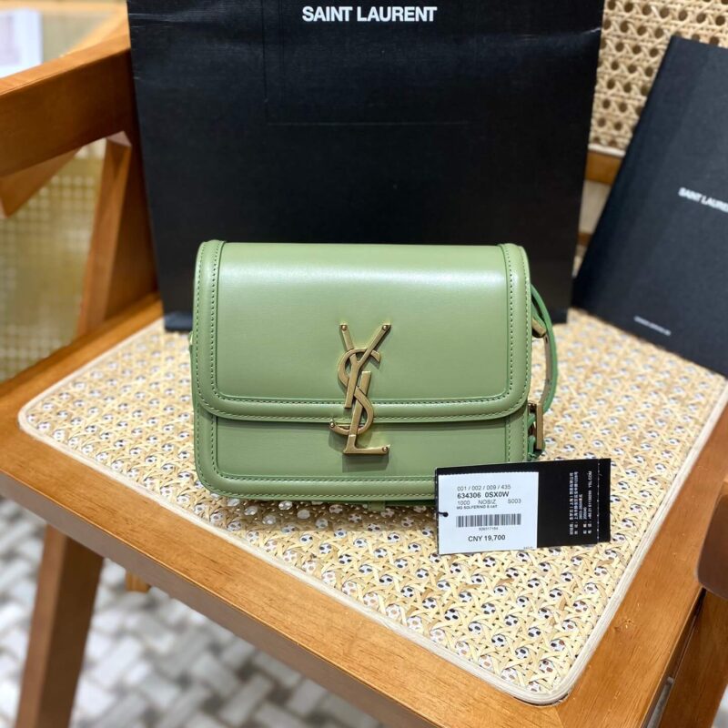 YSL Solferino BOX 19CM BAG 634306牙签纹牛皮牛油果绿/金扣