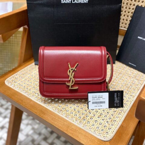 YSL Solferino BOX 19CM BAG 634306牙签纹牛皮酒红色/金扣