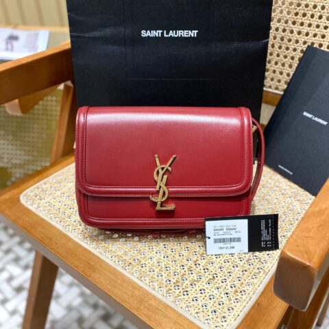 YSL Solferino BOX 23CM BAG 634305牙签纹牛皮酒红色/金扣
