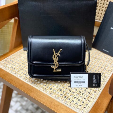 YSL Solferino BOX 19CM BAG 634306牙签纹牛皮黑色/金扣