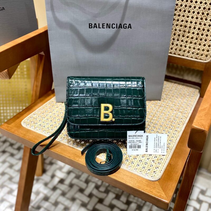 Balenciaga B.Small 18CM Bag 618156鳄鱼纹绿色/金扣
