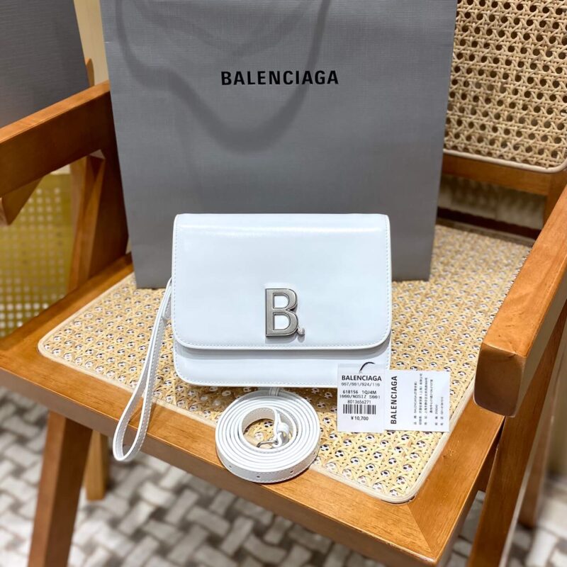 Balenciaga B.Small 18CM Bag 618156平纹白色/银扣