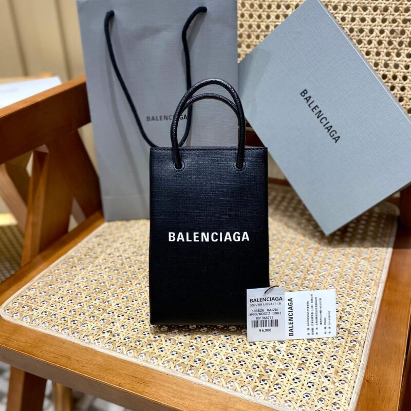 Balenciaga Shopping 12CM Bag 十字纹黑色购物纸袋包 593826