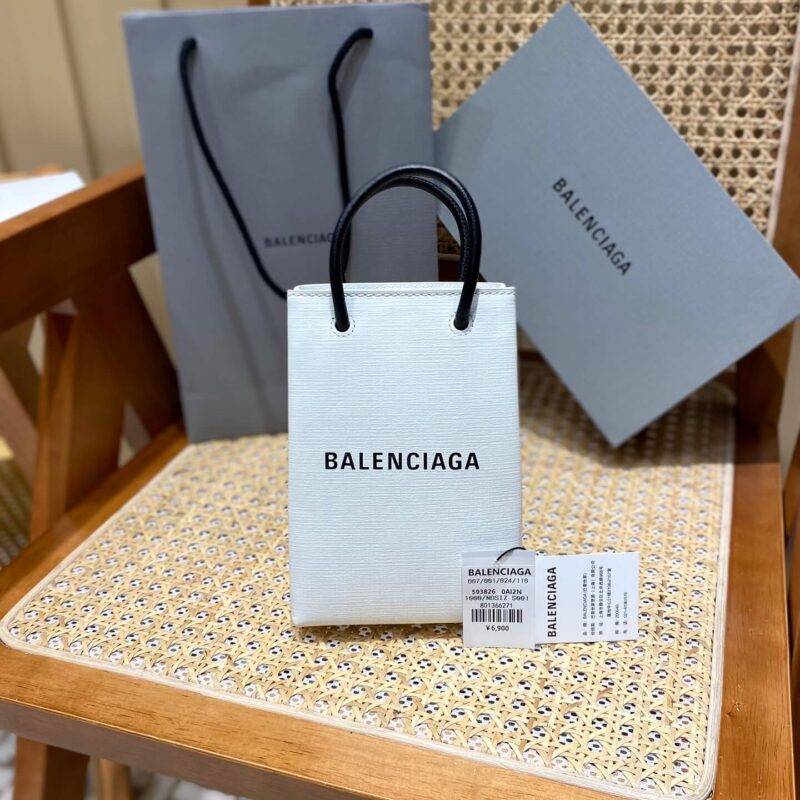 Balenciaga Shopping 12CM Bag 十字纹白色购物纸袋包 593826