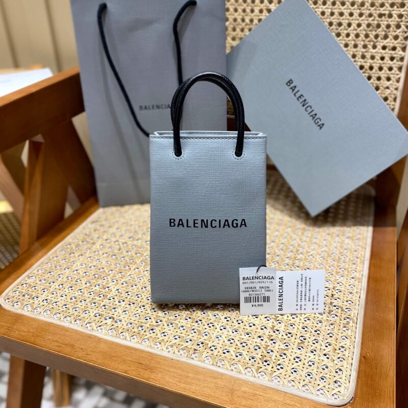Balenciaga Shopping 12CM Bag 购物纸袋包 593826十字纹石墨灰