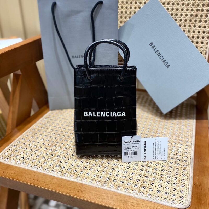 Balenciaga Shopping 12CM Bag 购物纸袋包 593826黑色鳄鱼纹