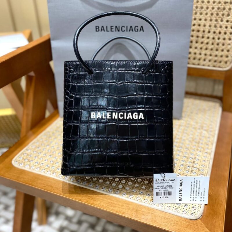 Balenciaga Shopping 20CM Bag 鳄鱼纹购物纸袋包 572411黑色