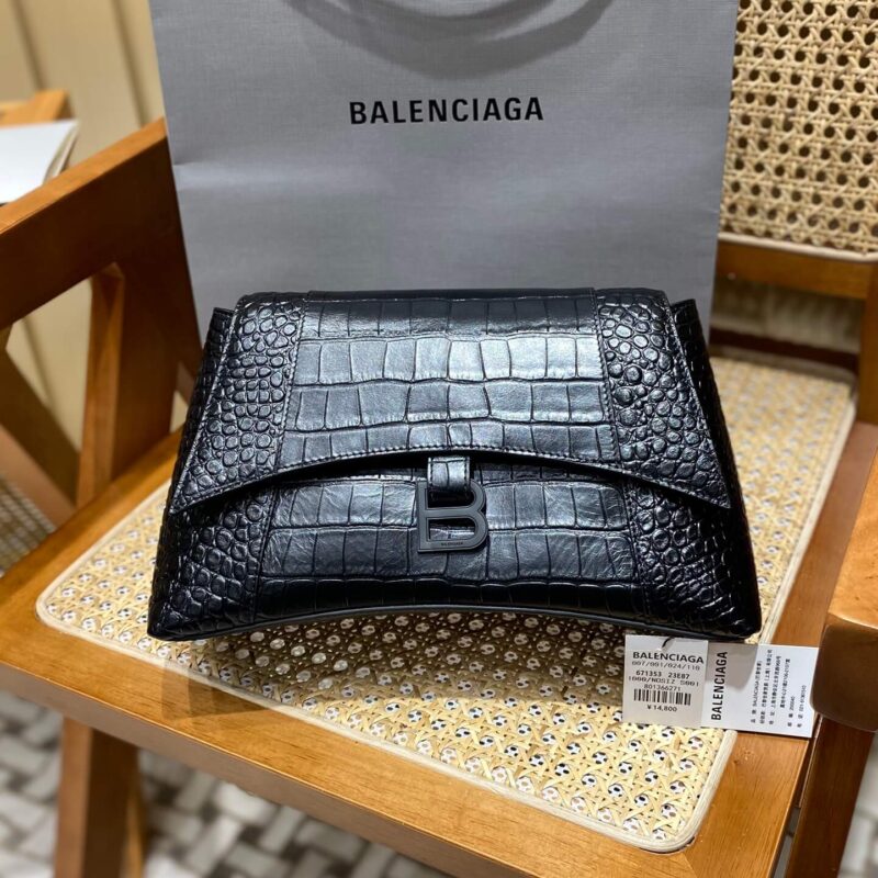 Balenciaga Downtown 29CM BAG 671353黑色鳄鱼纹/黑扣