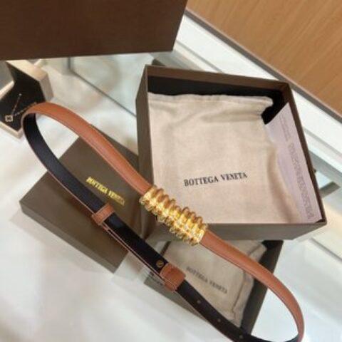 BV葆碟家  棕金金属扣缠绕式不规则设计金色圆环装饰束腰腰带