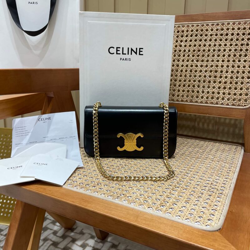 CELINE CHAIN SHOULDER 20.5CM BAG 197993黑色/金扣