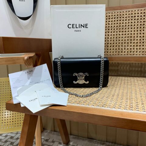 CELINE CHAIN SHOULDER 20.5CM BAG 197993黑色/银扣