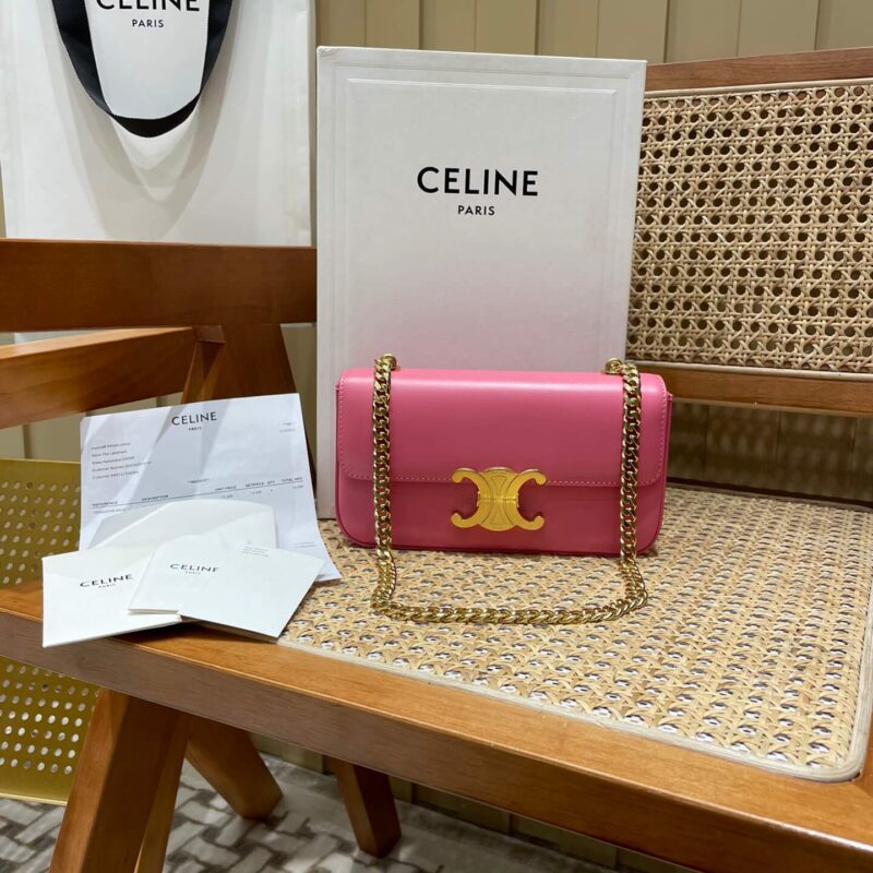 CELINE CHAIN SHOULDER 20.5CM BAG 197993粉红色