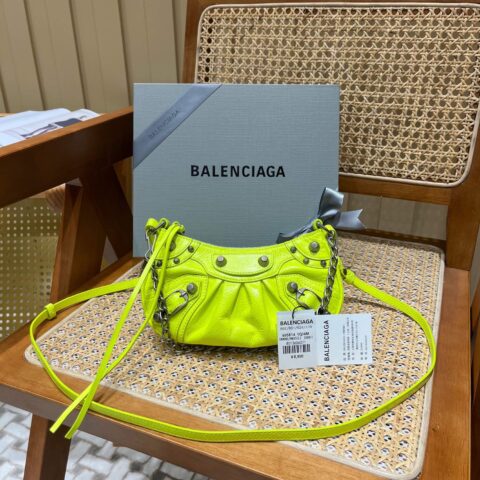 Balenciaga Le Cagole Mini 20CM 荧光黄平纹月牙包 695814