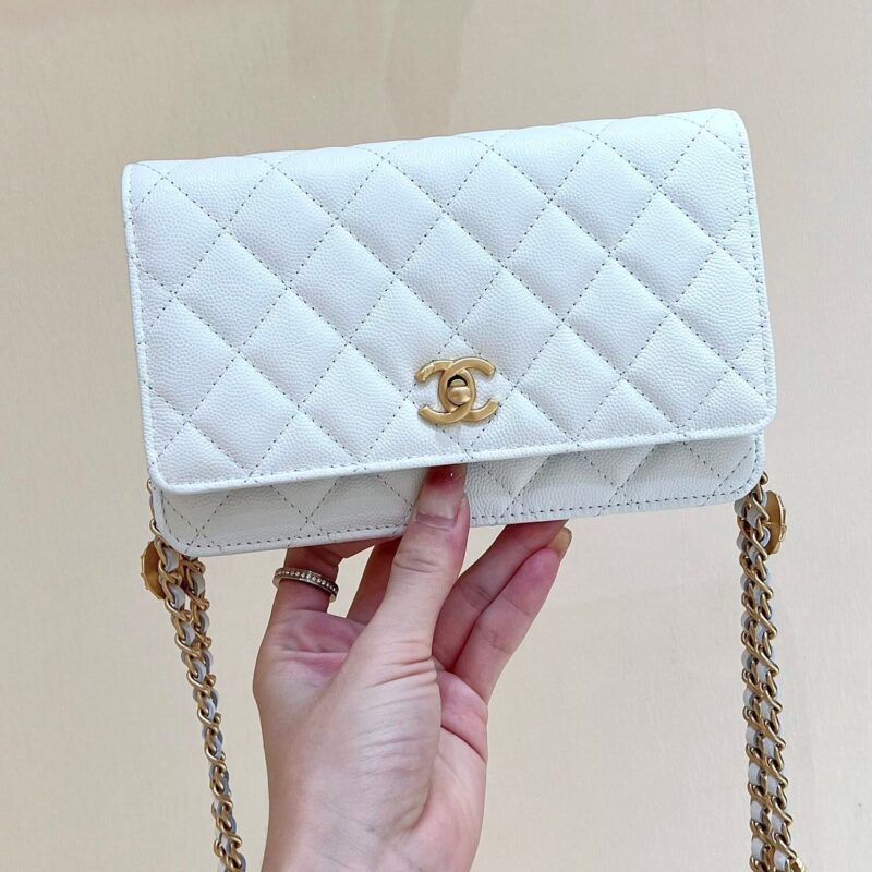 CHANEL 22A高级手工坊系列金币WOC链条包 AP2840白色