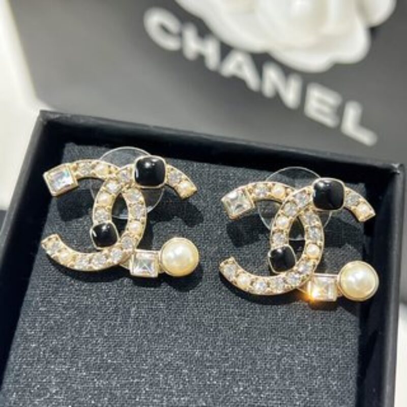 新款☑️CHANEL香奈儿c1双c方钻珍珠耳钉耳环