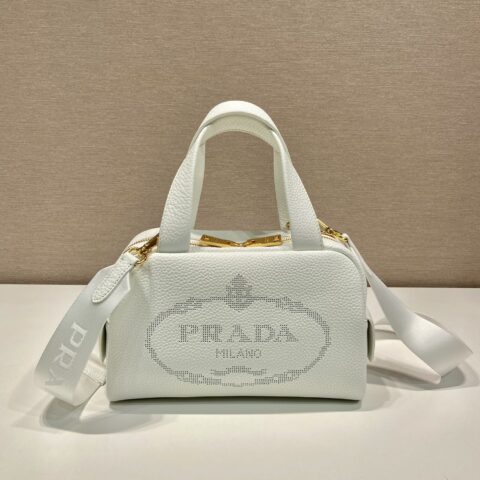 PRADA普拉达进口小牛皮雕花logo手提/斜跨包1BH078