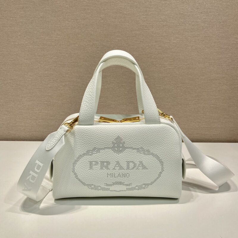 PRADA普拉达进口小牛皮雕花logo手提/斜跨包1BH078