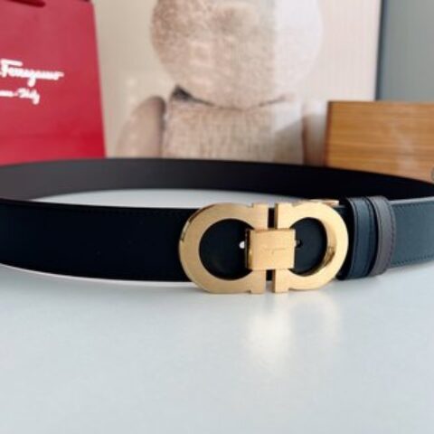Ferragamo菲拉格慕   8字扣斜内廓抛光双面用头层牛皮腰带3.5cm