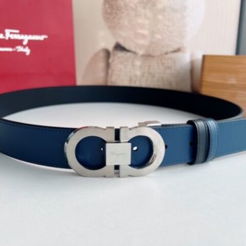 Ferragamo菲拉格慕   8字扣斜内廓抛光双面用头层牛皮腰带3.5cm