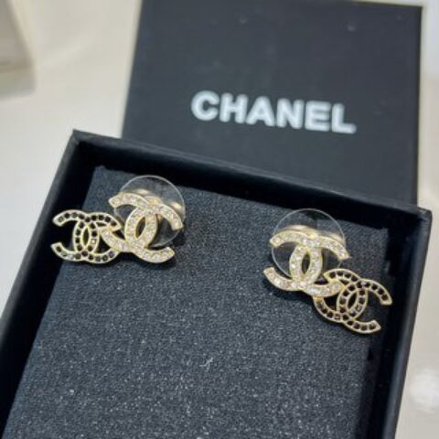 新款☑️CHANEL香奈儿c1双c黑钻耳钉耳环