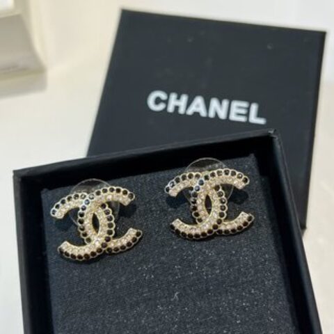 新款☑️CHANEL香奈儿c1双c黑钻耳钉耳环