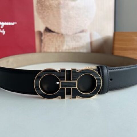Salvatore  Ferragamo菲拉格慕男士3.5cm精钢Gancini金属扣，头层牛皮腰带