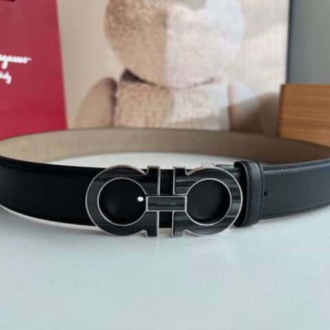 Salvatore  Ferragamo菲拉格慕男士3.5cm精钢Gancini金属扣，头层牛皮腰带