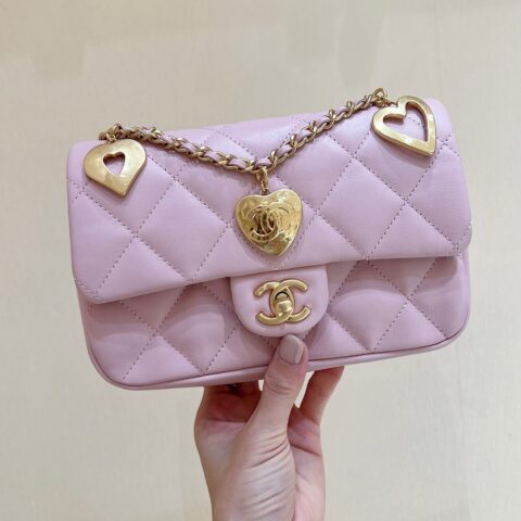 CHANEL CF限量版爱心吊坠链条包 AS3457粉色