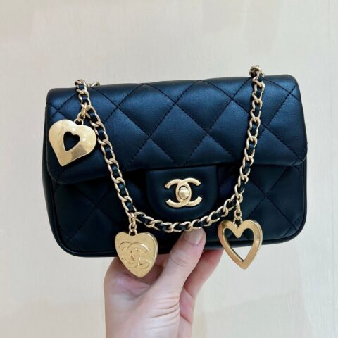 CHANEL CF限量版爱心吊坠链条包 AS3456黑色
