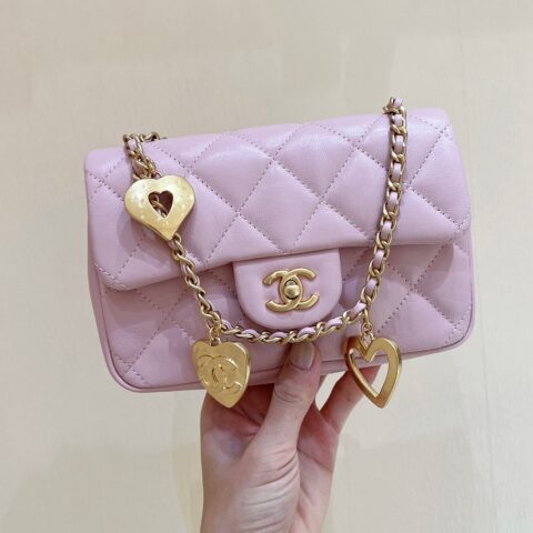 CHANEL CF限量版爱心吊坠链条包 AS3456粉色
