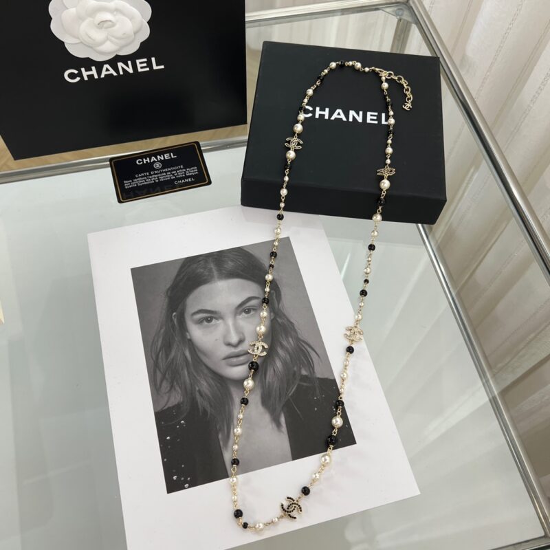 新款☑️CHANEL香奈儿珍珠双c黑钻毛衣链项链