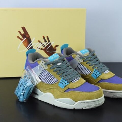 D0F1S5 纯原Air Jordan 4  AJ4  棕黄紫色 Union LA 联名男子运动鞋 荒漠苔藓30周年货号：DJ5718 300