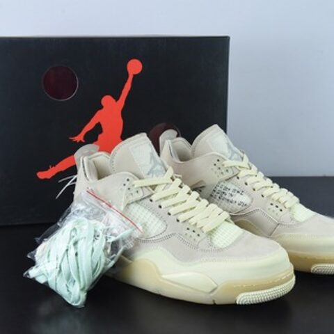 Off-White™ x Air Jordan AJ4 Retro"Cream/Sail"“OW联名白帆”运动鞋 货号：CV9388-100