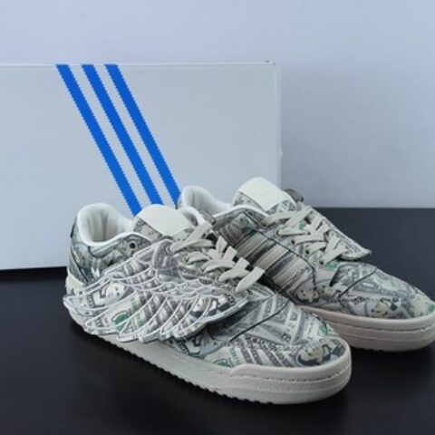 阿迪达斯/adidas Forum Low JS 联名 米绿色满印纸钞翅膀低帮板鞋  货号：GX6393YF