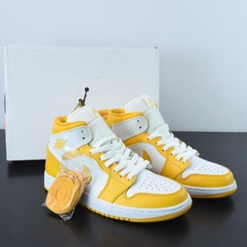 Air Jordan 1 Mid 白黄 中帮系列男女同款篮球鞋 货号：BQ6472-117